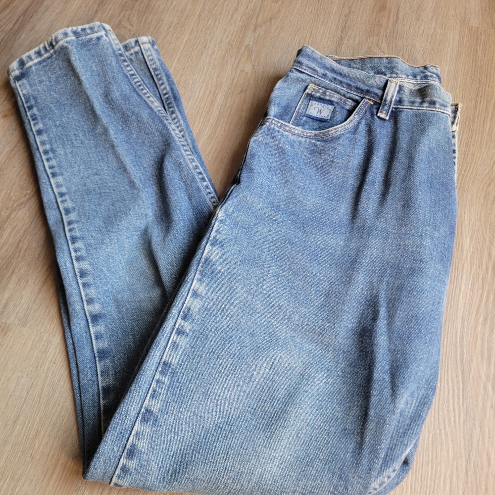 Wrangler Women Jeans 12x34 Blue Cotton Vintage High Rise Tapered Mom Jeans